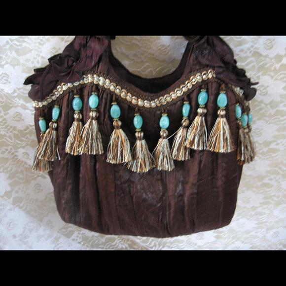 Fringed Boho Bag Dark Brown Tassled Bag, Hippie Bohemian Clothing - Picture 3 of 8